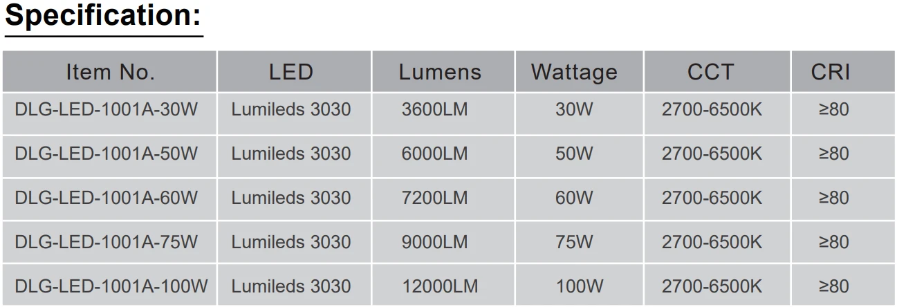 DLG-LED-1001A SPEC DLG-LED-1001A SPEC